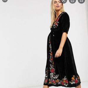 ASOS velvet floral maternity dress midi tea length